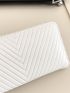 White Long Wallet Minimalist Chevron Embossed Zipper PU