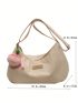 Letter Patch Detail Hobo Bag Polyester With Bag Charm Casual