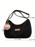 Letter Patch Detail Hobo Bag Polyester With Bag Charm Casual