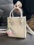 Mini Square Bag Fashionable Litchi Embossed Letter Graphic Double Handle Pu