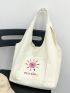 Sun & Letter Pattern Shopper Bag White Casual