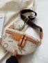 Letter Graphic Waist Bag With Coin Purse Zipper