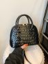 Elegant Dome Bag Black Crocodile Embossed Adjustable-Strap Pu