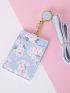 Pu Card Holder With Lanyard Floral Print Letter Detail Zipper