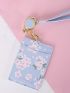 Pu Card Holder With Lanyard Floral Print Letter Detail Zipper