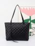 Elegant Shoulder Tote Bag Black Quilted Pu