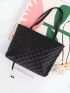 Elegant Shoulder Tote Bag Black Quilted Pu