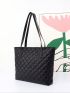 Elegant Shoulder Tote Bag Black Quilted Pu