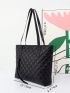 Elegant Shoulder Tote Bag Black Quilted Pu