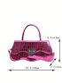 Funky Novelty Bag Metallic Pink Crocodile Embossed Metal Decor Pu