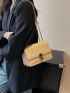 Mini Square Bag Embroidered Detail Flap Pu Fashionable