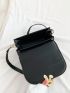 Mini Saddle Bag Metal Decor Black Fashionable Adjustable Strap