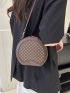 Mini Circle Bag Vintage Geometric Pattern Zipper PU