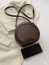 Mini Circle Bag Vintage Geometric Pattern Zipper PU