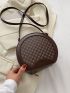 Mini Circle Bag Vintage Geometric Pattern Zipper PU