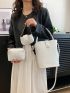 Stitch Detail Bucket Bag White Zipper Elegant