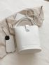 Stitch Detail Bucket Bag White Zipper Elegant