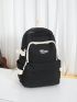 Letter Patch Decor Classic Backpack Black Preppy Adjustable Strap