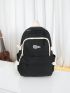 Letter Patch Decor Classic Backpack Black Preppy Adjustable Strap