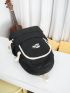 Letter Patch Decor Classic Backpack Black Preppy Adjustable Strap