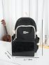 Letter Patch Decor Classic Backpack Black Preppy Adjustable Strap