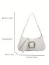 Fashion Baguette Bag White Zipper Shoulder Bag Solid Color For Women