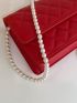 Red Pearl Decor Flip Style Fashionable PU Square Bag for Daily Use