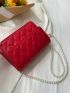 Red Pearl Decor Flip Style Fashionable PU Square Bag for Daily Use