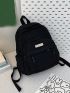 Letter Patch Decor Classic Backpack Medium Zipper Black