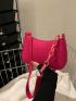 Fluorescent Pink Fashionable Hobo Bag With Metal Chain