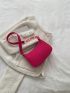 Fluorescent Pink Fashionable Hobo Bag With Metal Chain