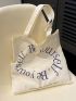 Letter Pattern Shopper Bag Beige Casual Double Handle