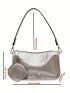 Metallic Crocodile Embossed Shoulder Bag With Coin Purse