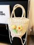 Mini Flower Decor Drawstring Design Straw Bag For Vacation