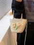 Mini Flower Decor Drawstring Design Straw Bag For Vacation