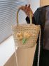 Mini Flower Decor Drawstring Design Straw Bag For Vacation