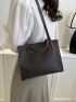 Geometric Pattern Square Bag Brown Fashionable Double Handle