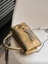 Metallic Crocodile Embossed Chain Decor Square Bag Gold Funky