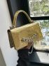 Metallic Crocodile Embossed Chain Decor Square Bag Gold Funky