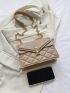 Quilted Square Bag Khaki Fashionable Flap Shoulder Bag