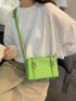 Mini Letter Graphic Square Bag Green Fashionable Adjustable Strap