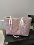 Geometric Pattern Contrast Binding Shoulder Tote Bag Pink Fashionable