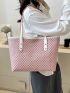 Geometric Pattern Contrast Binding Shoulder Tote Bag Pink Fashionable