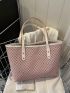 Geometric Pattern Contrast Binding Shoulder Tote Bag Pink Fashionable