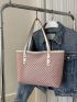 Geometric Pattern Contrast Binding Shoulder Tote Bag Pink Fashionable