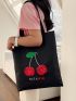 Cherry & Letter Graphic Shopper Bag Black Casual