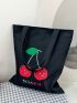 Cherry & Letter Graphic Shopper Bag Black Casual