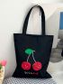 Cherry & Letter Graphic Shopper Bag Black Casual