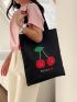 Cherry & Letter Graphic Shopper Bag Black Casual