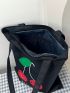 Cherry & Letter Graphic Shopper Bag Black Casual